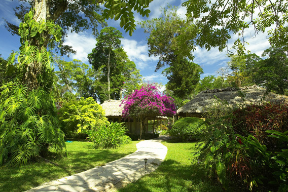 chan chich lodge, belize, thatched roof cabanas in the heart   of the Mayan empire in Belize and the 
tropical jungle 
in Belize